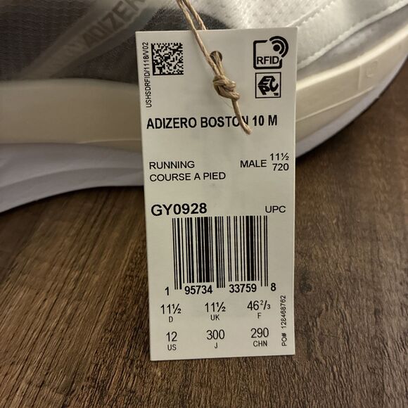 Adidas Adizero Boston 10 White Black Men Size 12 Running Shoes GY0928